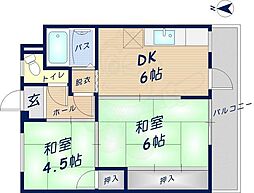 鳥居マンション 2DKの間取図画像