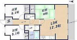 プランテーム吉田 3LDKの間取図画像