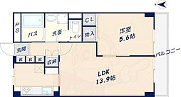 若草ハイツA棟 1LDKの間取図画像