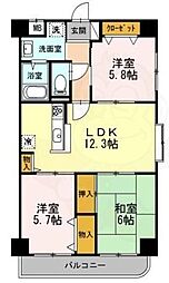ヴェルデュール石切 3LDKの間取図画像