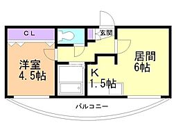 ヴィレッジ円山 1DKの間取図画像