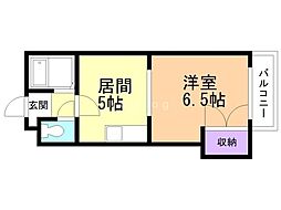 プレジール山鼻 5階1DKの間取り