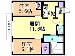 札幌市中央区南九条西15丁目マンション 2LDKの間取図画像