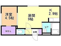 札幌市中央区南十二条西14丁目アパート 1LDKの間取図画像