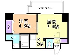 グランメール北7条 1LDKの間取図画像