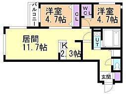 ラクラス大通東 2LDKの間取図画像