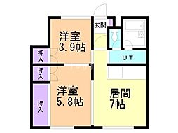 南4条ファミリーハイツ 2DKの間取図画像