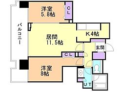 プレミストタワーズ札幌苗穂アクアゲート 2LDKの間取図画像