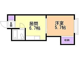 パークサイドヴィレッジ 1DKの間取図画像