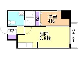 シティーコート北1条 1LDKの間取図画像