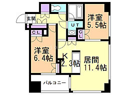 ラフィネタワー札幌南3条 2LDKの間取図画像