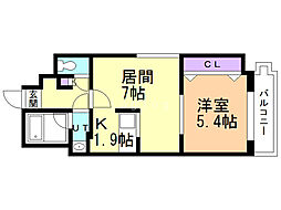 シティアヴェニュー南3条 1LDKの間取図画像