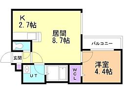 プリヴェール宮の森 1LDKの間取図画像