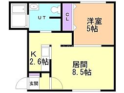 グランメール幌西B 1DKの間取図画像