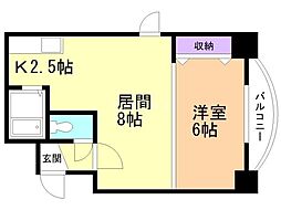 コトン大通中央 1LDKの間取図画像