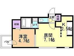 レゾネート南7条 1LDKの間取図画像