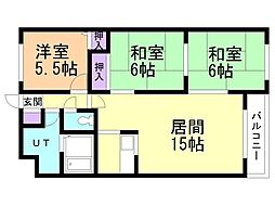 ドミ幌西第2 3LDKの間取図画像