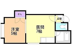 リンクス-コート桑園 1DKの間取図画像