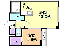 コローレサウスエイト 1LDKの間取図画像