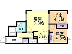 ブランノワールW18エグゼ 2LDKの間取図画像