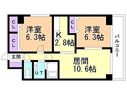ハイパール桑園 2LDKの間取図画像