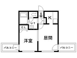 グレースコート円山北 1LDKの間取図画像