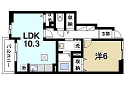 近鉄橿原線 平端駅 徒歩6分の賃貸アパート 1階1LDKの間取り