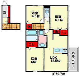 D-room寺塚 3LDKの間取図画像