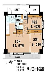 クリエート高宮 2LDKの間取図画像