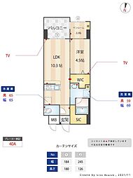 アネーロ西新4 1LDKの間取図画像