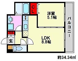 ラヴィヌーヴォ 1LDKの間取図画像