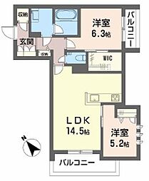 コンフォート H2026 2LDKの間取図画像
