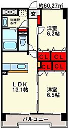 シェソワ高宮 2LDKの間取図画像