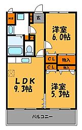 フォルスト平尾 2LDKの間取図画像