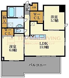 BPRレジデンス高宮 2LDKの間取図画像