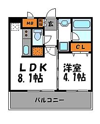 アクタス天神北 1LDKの間取図画像