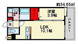 ラフィーネ井尻 1LDKの間取図画像