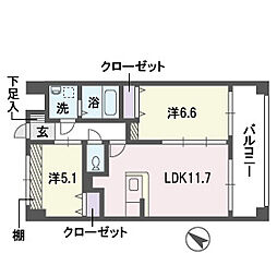 グランパーク天神 2LDKの間取図画像