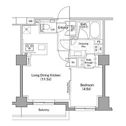 ザ・パークハビオ新宿 1LDKの間取図画像