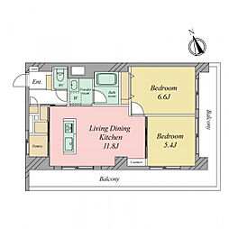 麻布第2コーポ 2LDKの間取図画像