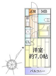 朝日プラザ五橋東 ワンルームの間取図画像