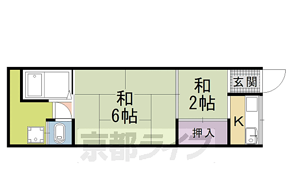 森田アパート 105｜京都府京都市右京区嵯峨野芝野町(賃貸アパート2K・1階・24.00㎡)の写真 その2