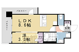 プレサンスTHEKYOTO新町通 1LDKの間取図画像