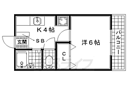フロイデ田辺A 1Kの間取図画像