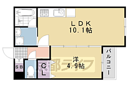 リアン桂イースト 1LDKの間取図画像
