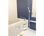 青壁のかわいいバスルームです