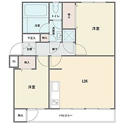 白幡台住宅14号棟 2LDKの間取図画像