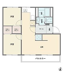 長尾団地3号棟 2LDKの間取図画像
