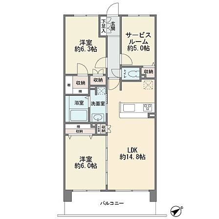 4階部分の東南向き ワイドバルコニー カウンターキッチン 2LDK+サービスルーム5帖 新規フルリフォーム済み 総戸数85戸 ペット飼育可能 新耐震基準