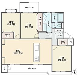 宮前平グリーンハイツ9号棟 3LDKの間取図画像
